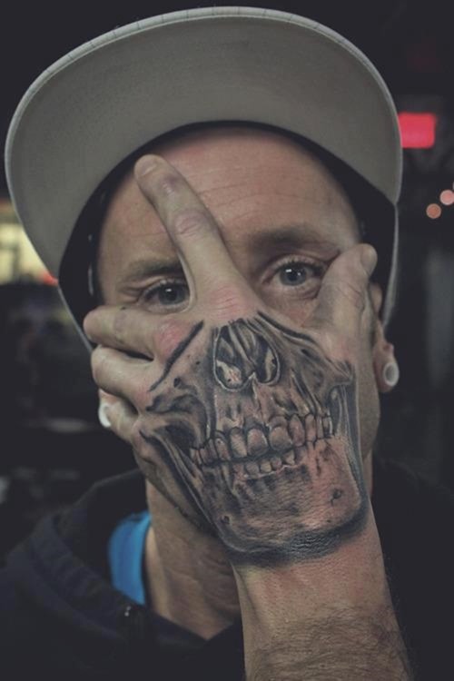 Cool Skull Tattoo on Hand for Men