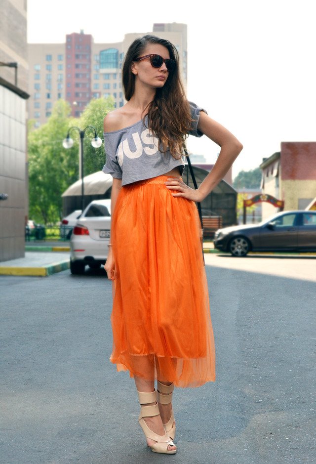 new orange street style dress