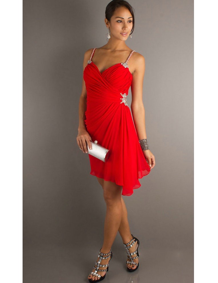 spaghetti-ruched-v-neck-crystral-beading-junior-short-red-cocktail-dress