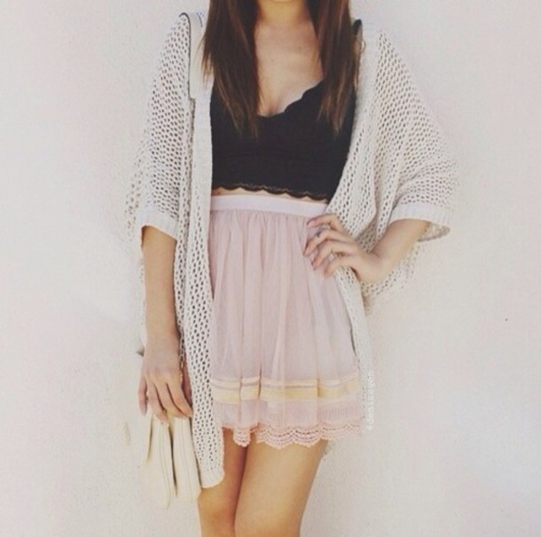 jxvygk-l-610x610-skirt-tank-sweater-pastel-tumblr-tumblr+clothes-summer-crop+tops-knit+sweater-pink-shirt-lacy+crop-black+crop-knitted+cardigan-long+knitted+cardigan-short+black-knee+length-strip