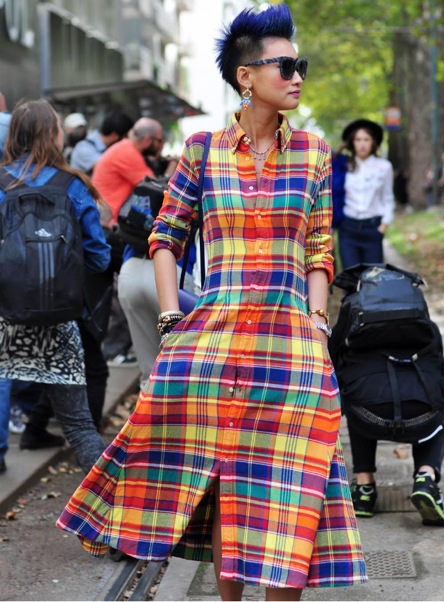 milan street style full skirts pleats dresses DECOR CHECK DRESS