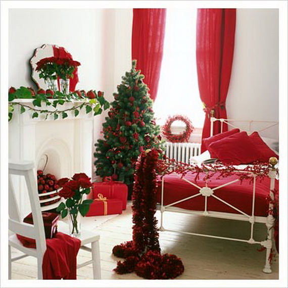 sensational-christmas-decoration-ideas-2013-in-modern-single-beds-with-red-bedroom-schemes-also-fireplaces-decorations-with-cute-christmas-tree-photos-as-well-red-window-dressing-ideas.