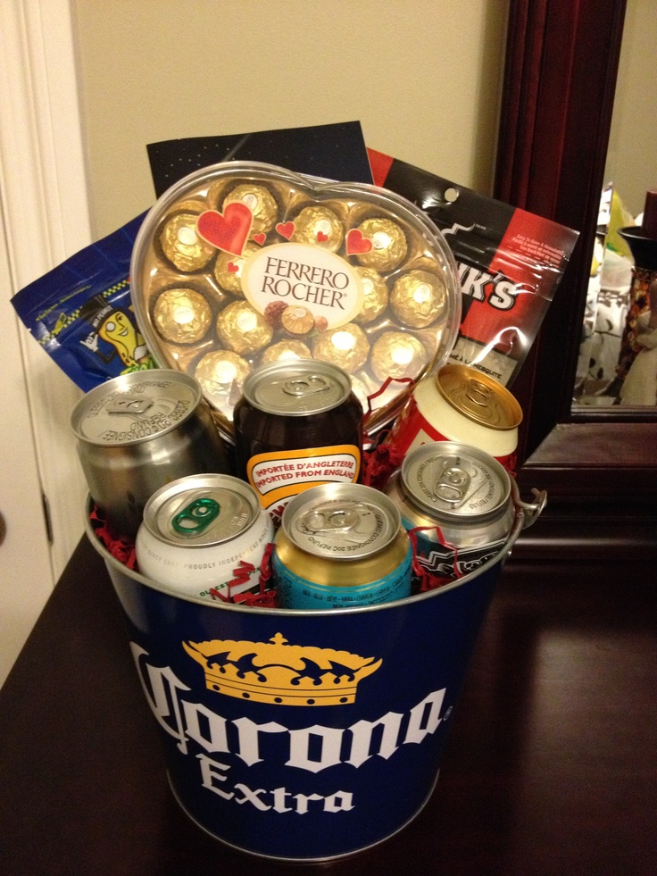 Beer bucket gift basket for men! A great idea for Valentine's Day!