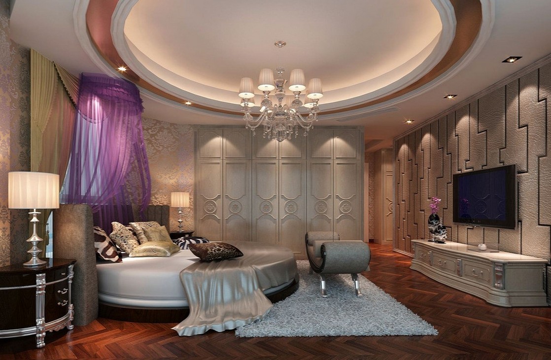 Round-ceiling-and-round-bed-in-upscale-bedroom