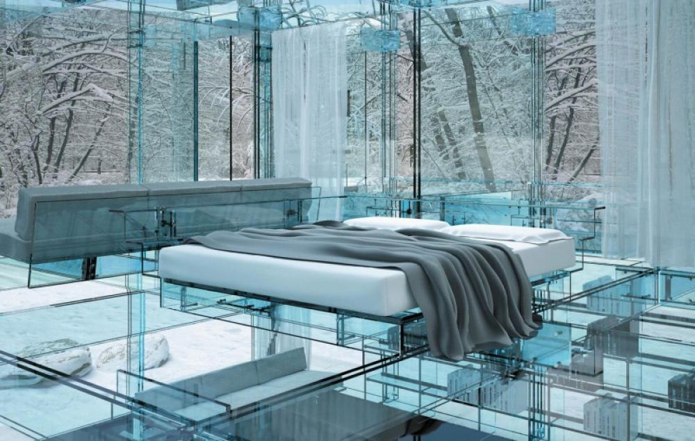 -bedroom-design-with-glass-floor-in-glass-ceiling-walls.