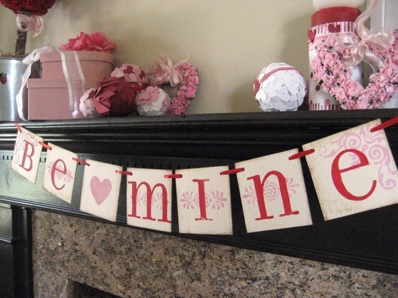 valentine decoration be mine red and pink valentine banner garland sign-