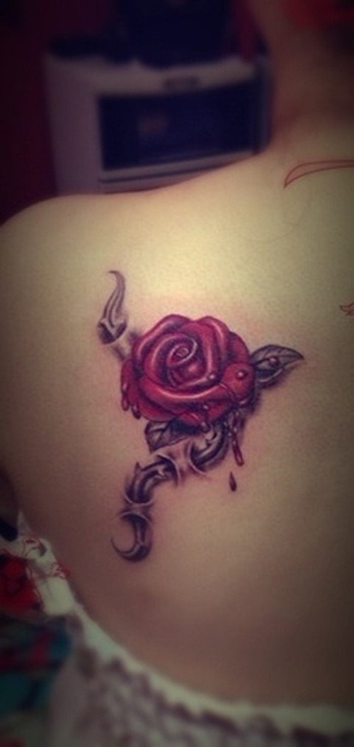 Bleeding-Rose-Tattoo-for-Girls-on-Shoulder.