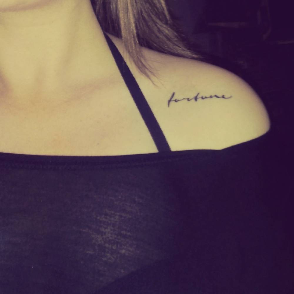 Small-shoulder-tattoo-saying-Fortune