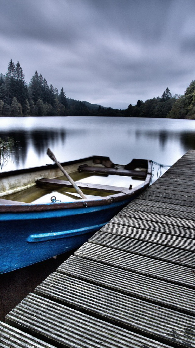 Calm-Forest-Lake-Dock-Row-Boat-iPhone-6-Wallpaper.