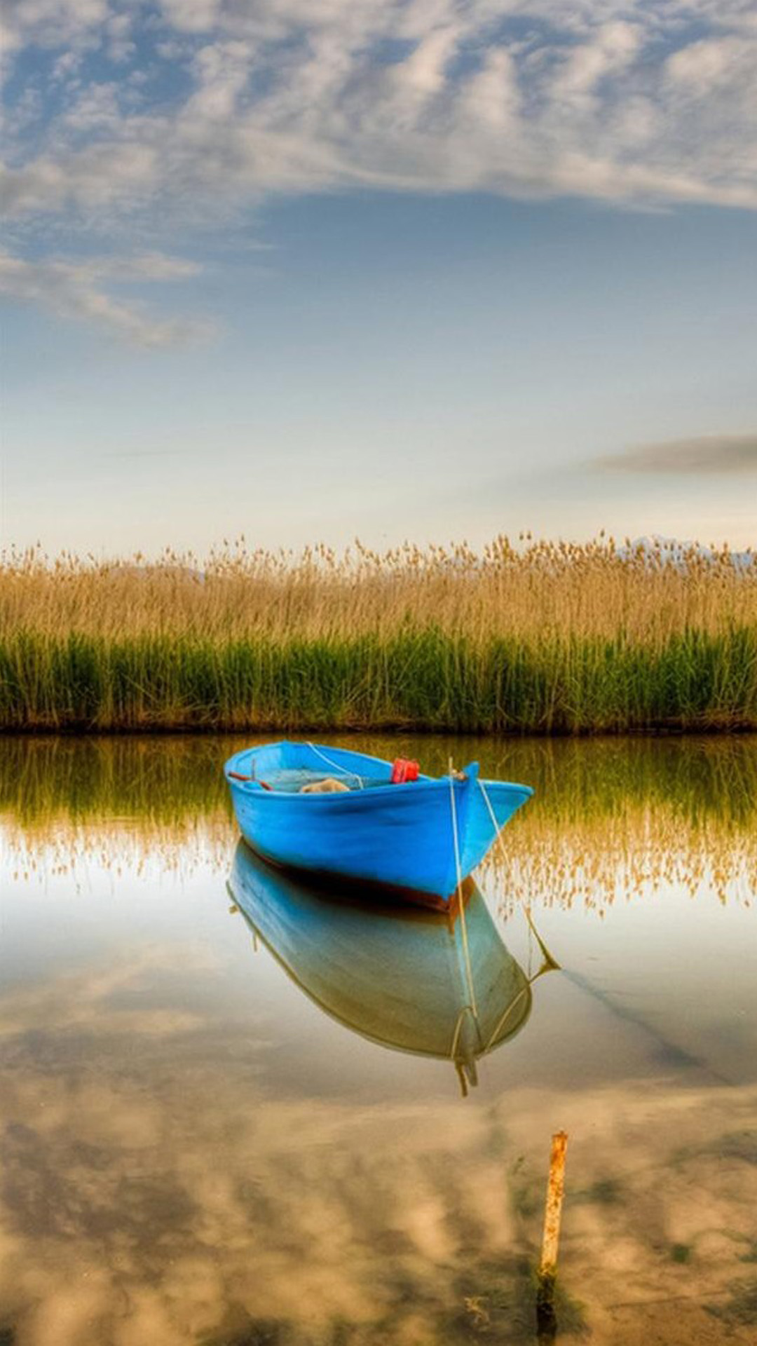 Nature-Blue-Boat-Stranding-Calm-Crystal-Lake-iPhone-6-wallpaper.