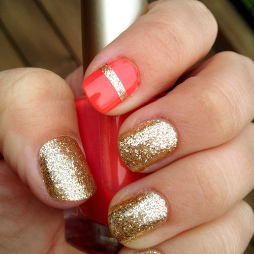 prom-nail-designs-gold-red-nail-art