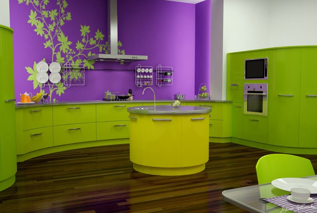 Green-And-Purple-Kitchen-Design-With-Plant-Decals