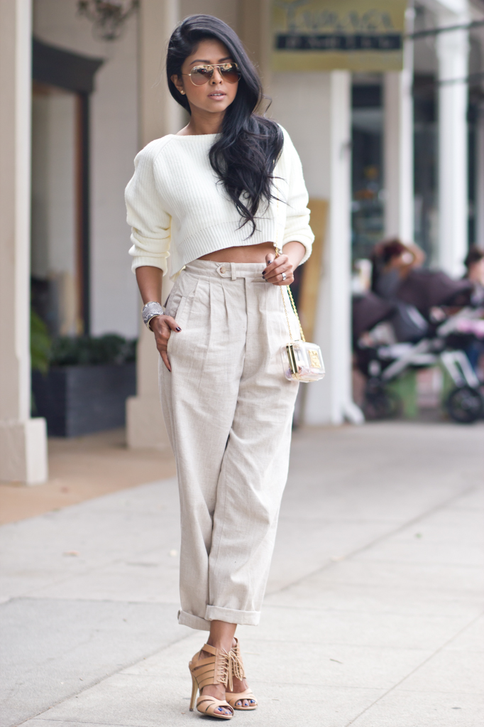 shop-lunab-white-cropped-knit-sweater-nude-high-waist-pants-shoemint-heels-mnologie-miniaudiere-clutch-ted-rossi-snakeprint-cuff-la-streetstyle-fashion-blogge