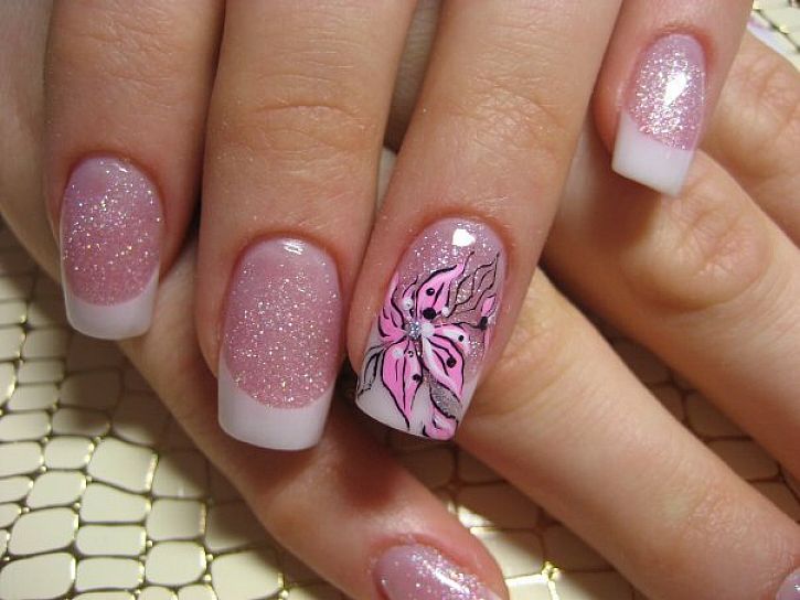 pink-black-butterfly-nail-art-design.
