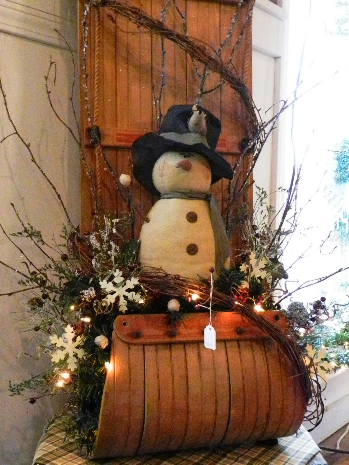 country-christmas-snowman-old-sled