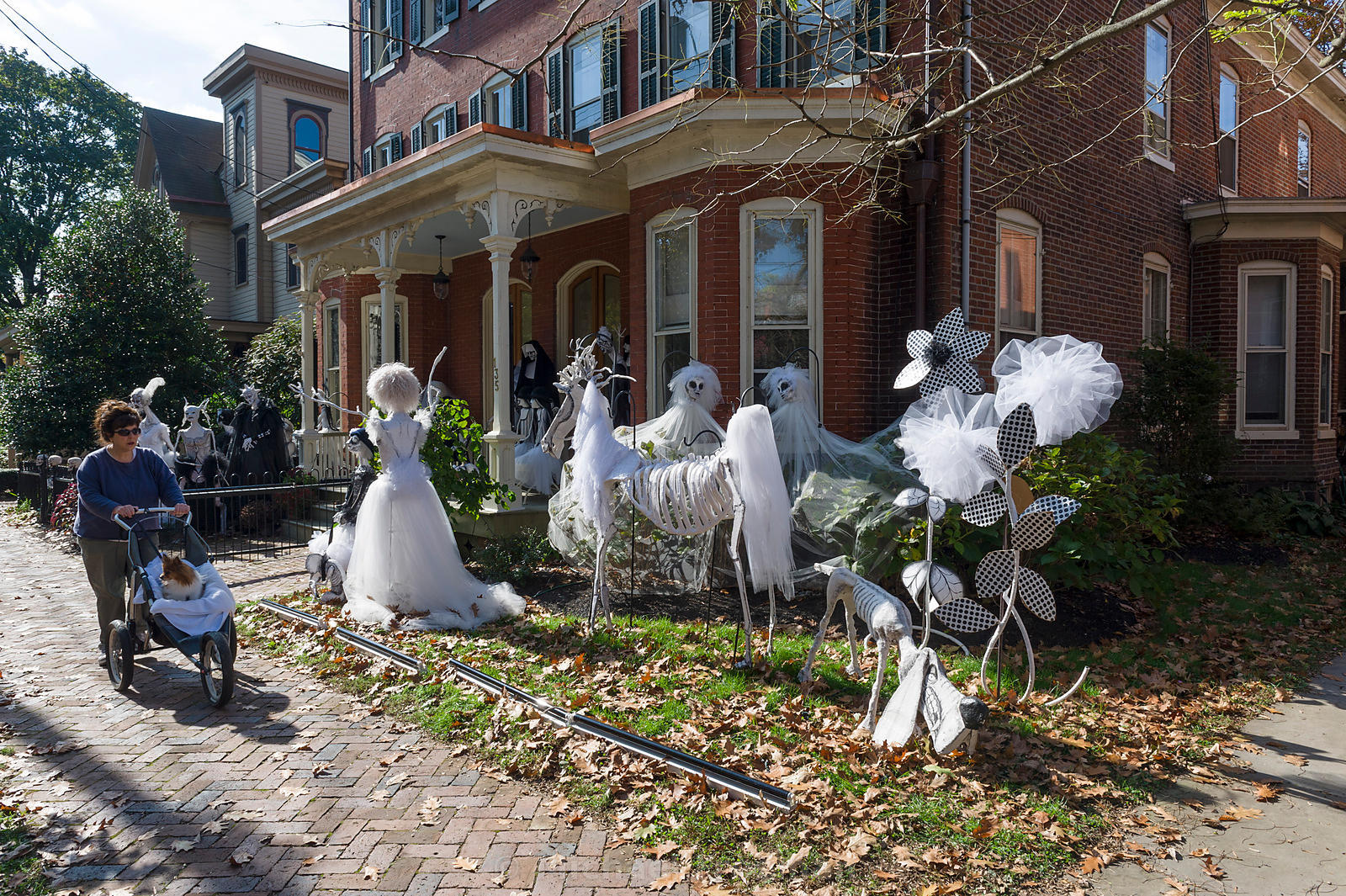 Halloween statues and decorations outside house in Lambertville, New Jersey