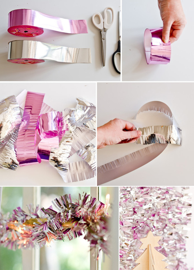 make-pink-and-silver-streamers-out-of-leftover-wrapping-ribbon