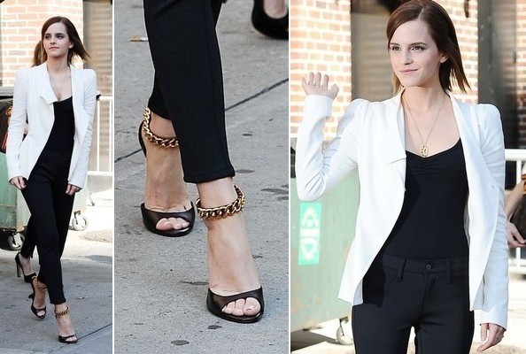 Celebrity Outfit Idea to Steal -Emma Watson's Black and White Pants Look - Outfit Ideas