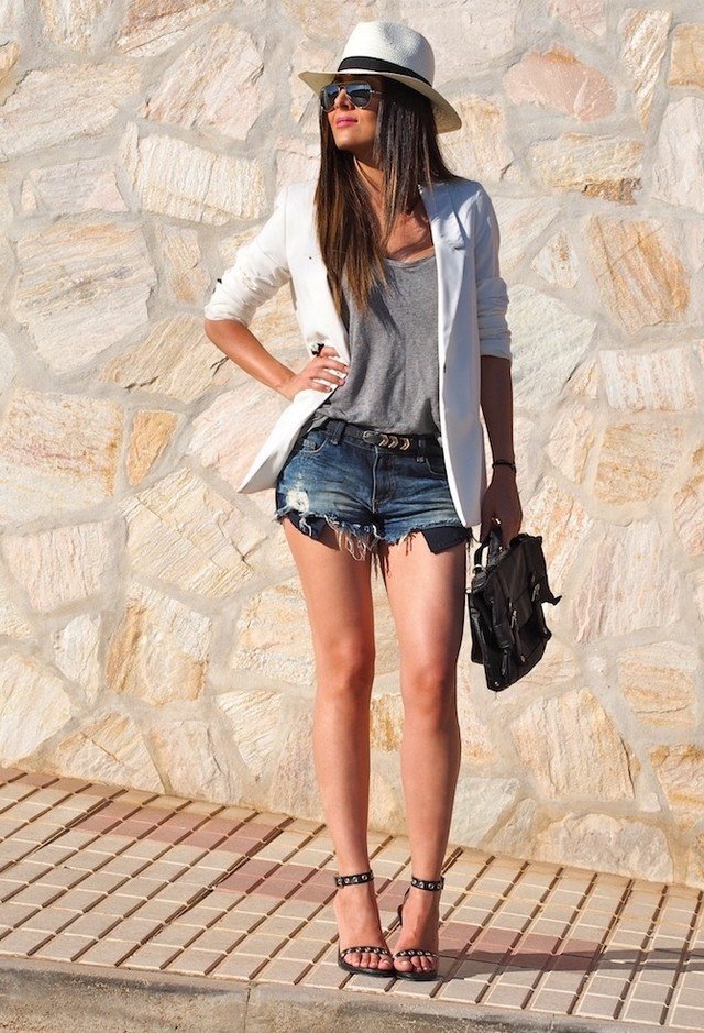 Denim Shorts Outfit with Ankle Strap Shoes