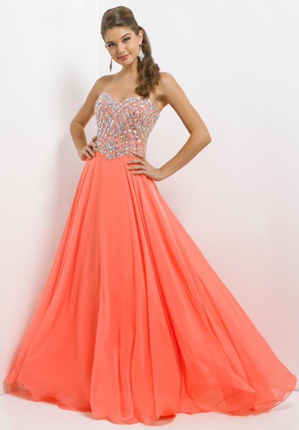 Hottest a Line Sweetheart Long Chiffon Crystals 2015 Coral Prom Gowns