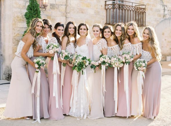 Rustic-Romantic-Lace-Covered-Pink-Tone-Bridesmaid-Dresses