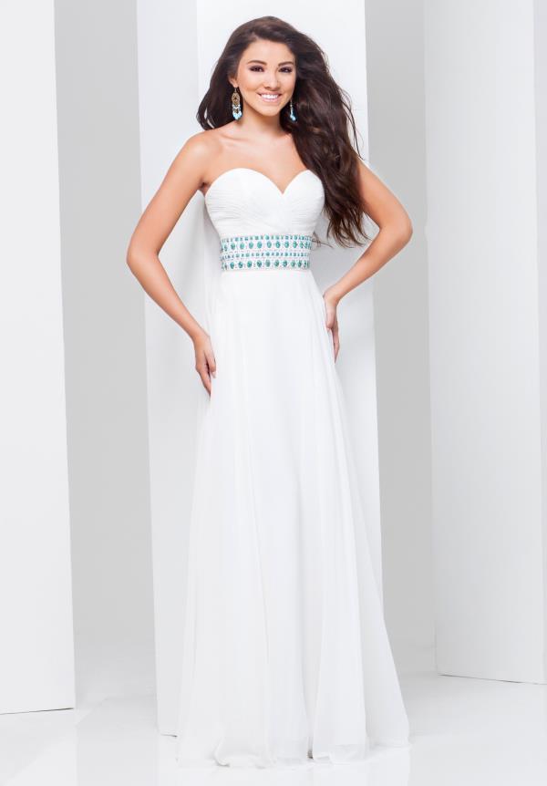 Sweetheart Long Chiffon Crystal White Flowy A Line Prom Dress 2015