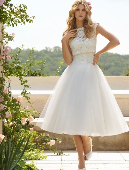 ball gown tea length wedding dress