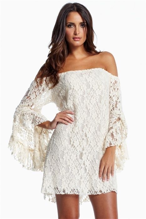 lace off shoulder white dress