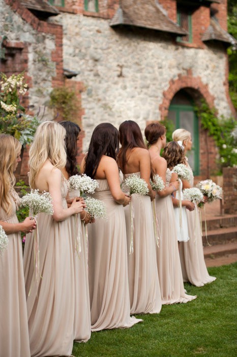 long natura coloured bridesmaid dresses
