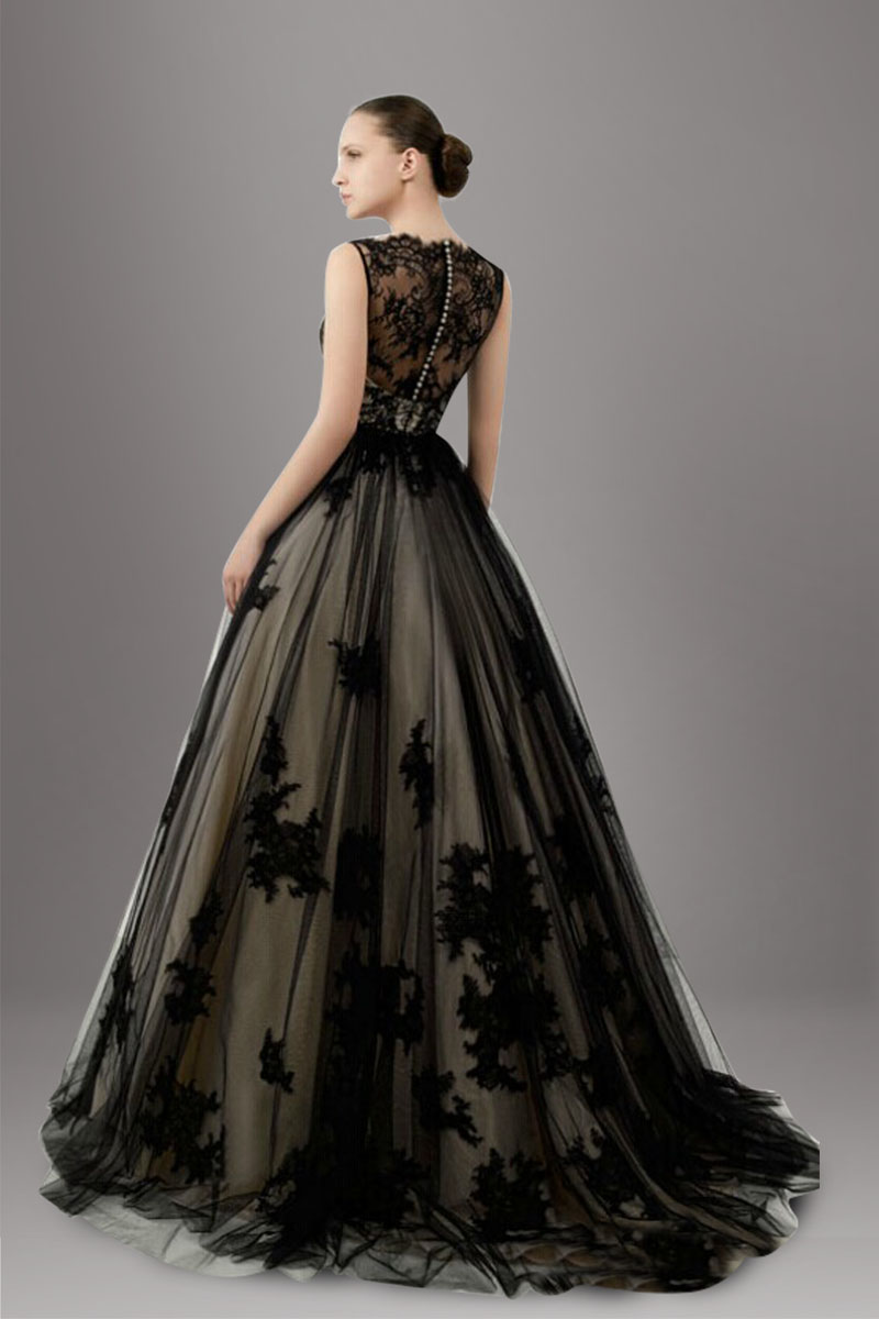 stunning-lace-overlay-tulle-a-line-black-wedding-dress