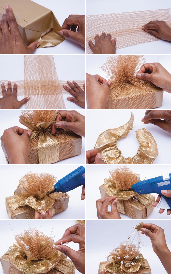 diy-christmas-gift-wrap-ideas-topper-bow-gold-ribbon-package