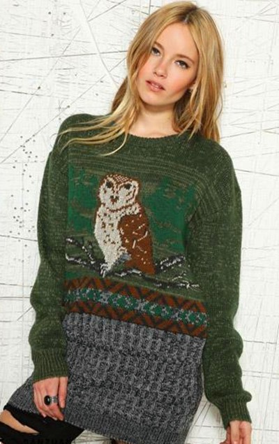 color block oversized owl christmas sweater round neck animal print christmas jumper