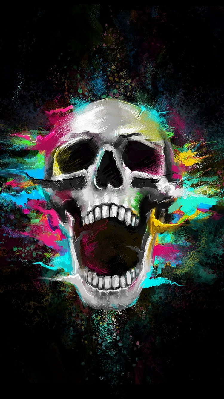 Growl-Shouting-Skull-Colorful-iPhone-6-Wallpaper