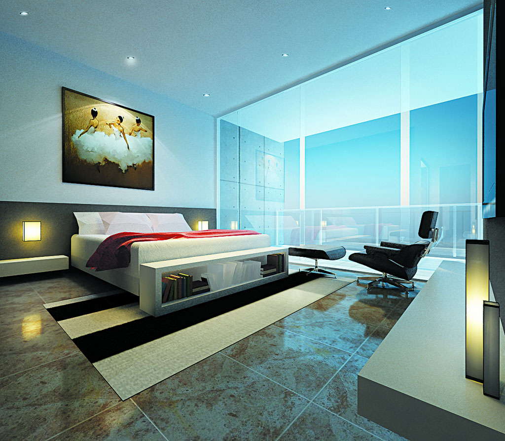 Modern-Bedroom-With-a-Glass-Panel-Window-Ideas