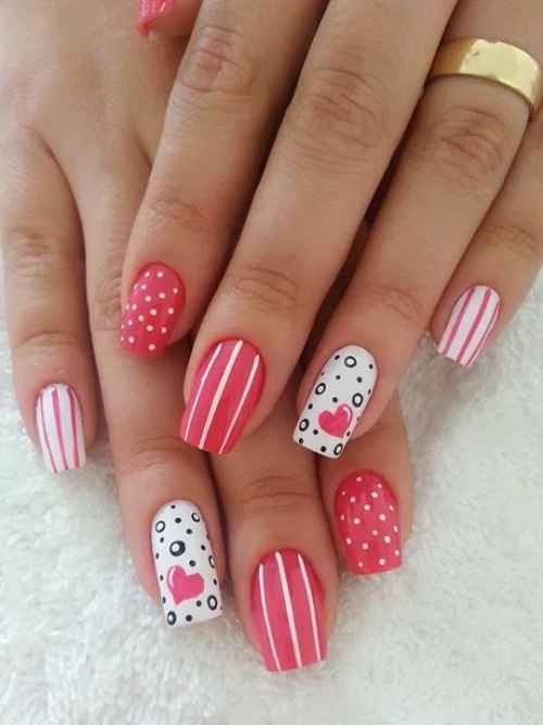 Valentine-nail-art-designs-with-different-design-tones-on-each-nail