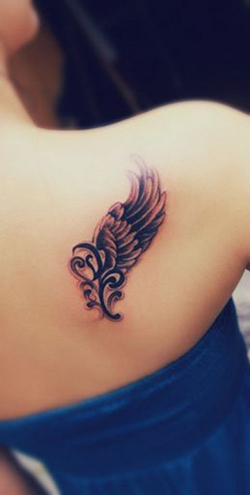 Small-Angel-Wing-Tattoo-on-Back-Shoulder-For-Girls.