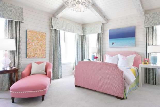 pink-kid-bed-headboard-footboard-white-parsons-desk-as-nightstand-