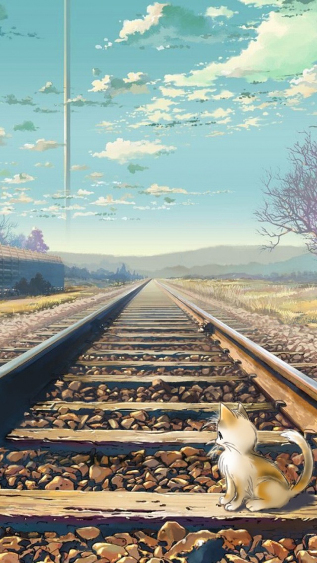 Cute-Kitten-Train-Tracks-Painting-iPhone-5-Wallpaper.