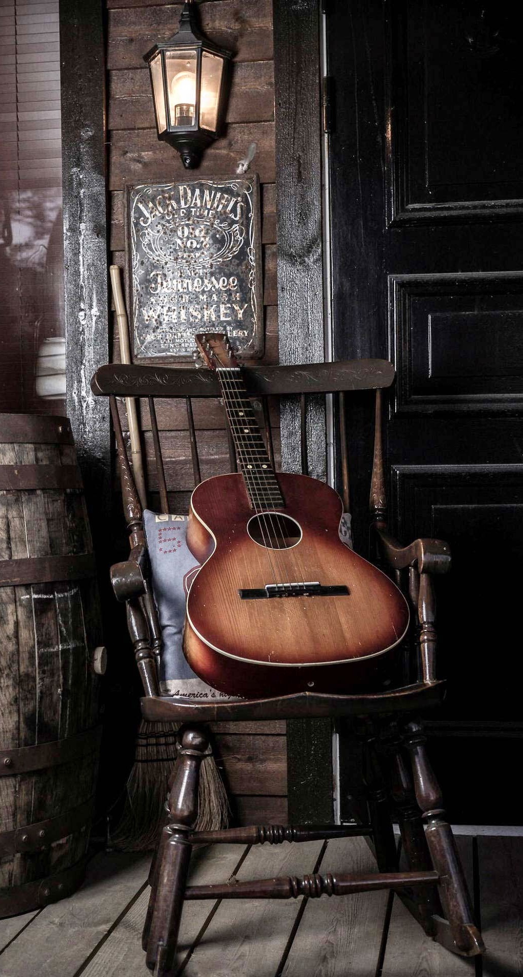 Old-Guitar-On-Chair-iPhone-6-Plus-HD-Wallpaper.