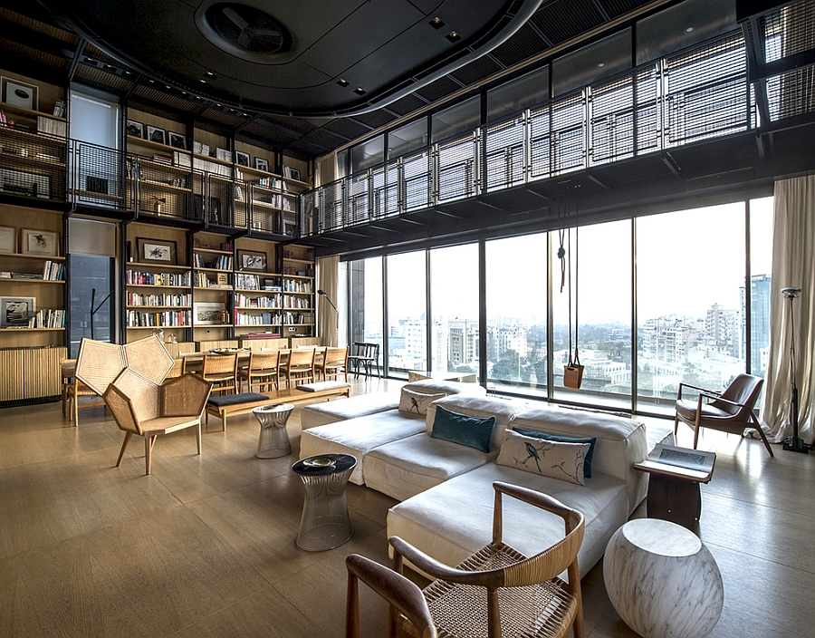 Stylish-living-area-of-the-exclusive-penthouse-created-by-Bernard-Khoury.