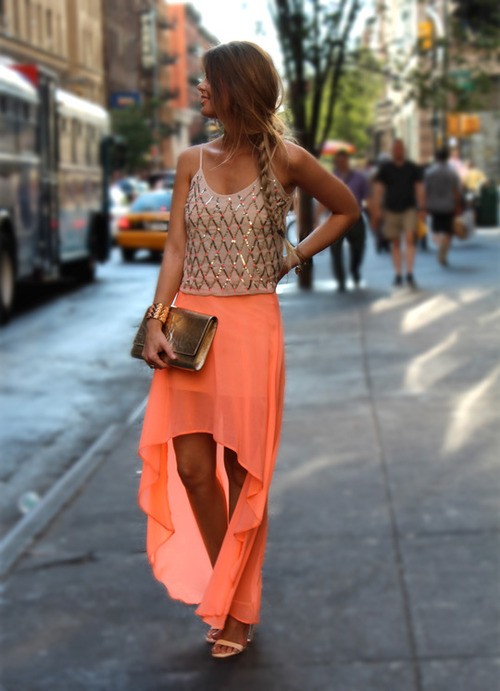 long orange skirt
