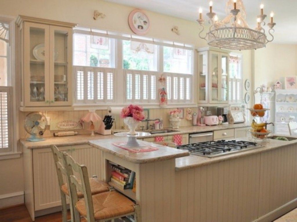 fashionable-shabby-chic-kitchen-idea-with-wooden-cabinets-and-floor.